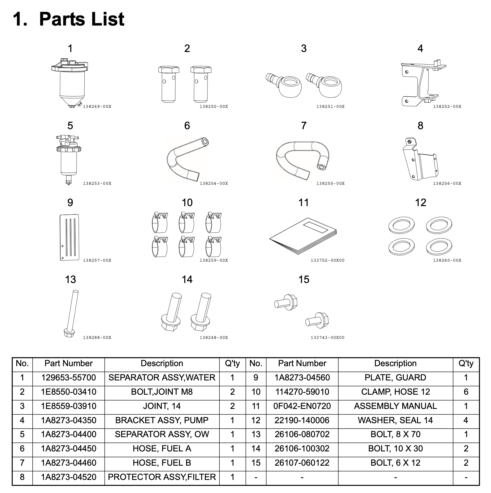 Parts list excerpt